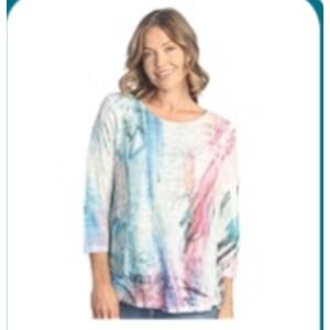 Jess & Jane Small "Joyful" Colorful Tunic Top Lightweight Made in USA  NWT‎